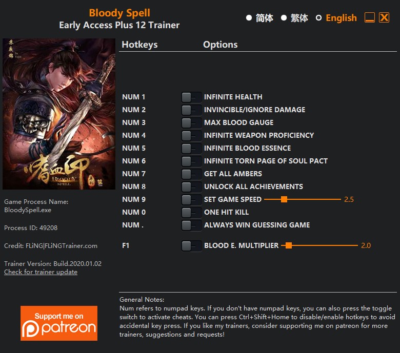 Bloody Spell: Trainer +12 Early Access v2020.01.02 64 Bit {FLiNG}