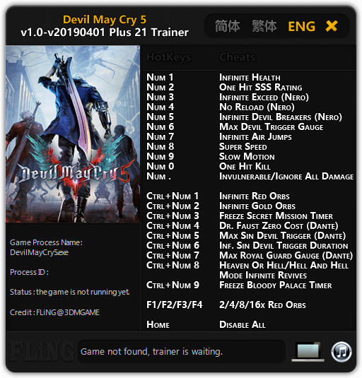 Devil May Cry 5: Trainer +21 v1.0-v20190401 {FLiNG}