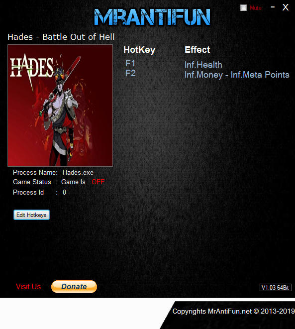 Hades: Battle out of Hell - Trainer +3 v0.14115 {MrAntiFun}