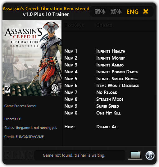 Assassin's Creed: Liberation Remastered - Trainer +10 v1.0 {FLiNG}