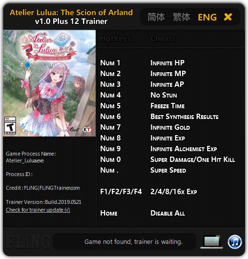 Atelier Lulua: The Scion of Arland - Trainer +12 v1.0 {FLiNG}