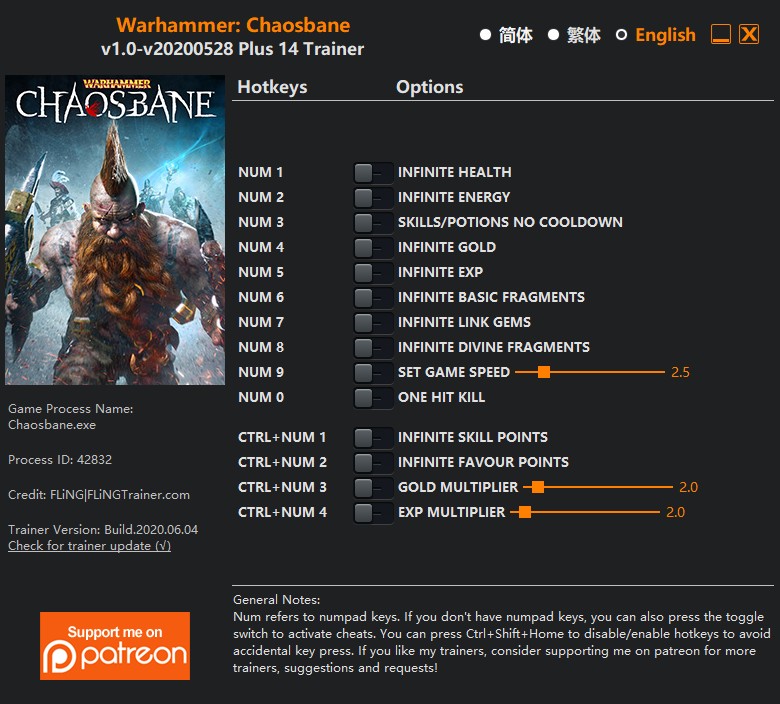Warhammer: Chaosbane - Trainer +14 v1.0-v20200528 {FLiNG}