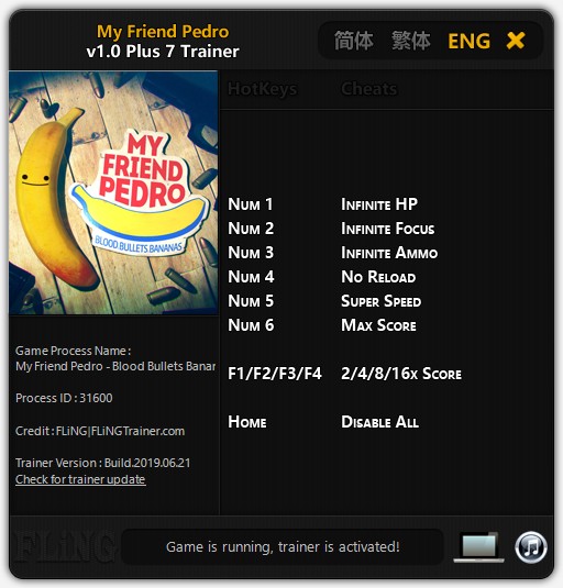My Friend Pedro: Trainer +7 v1.0 {FLiNG}