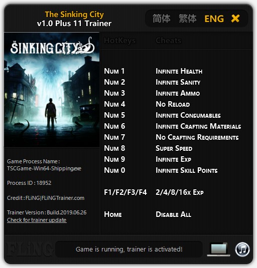 The Sinking City: Trainer +11 v1.0 {FLiNG}