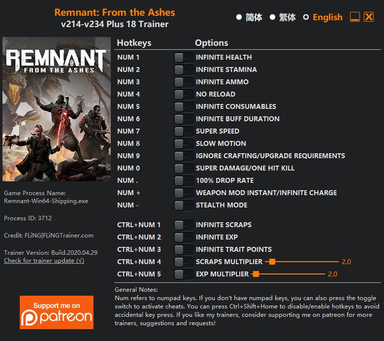 Remnant: From the Ashes - Trainer +18 v214-v234 {FLiNG}