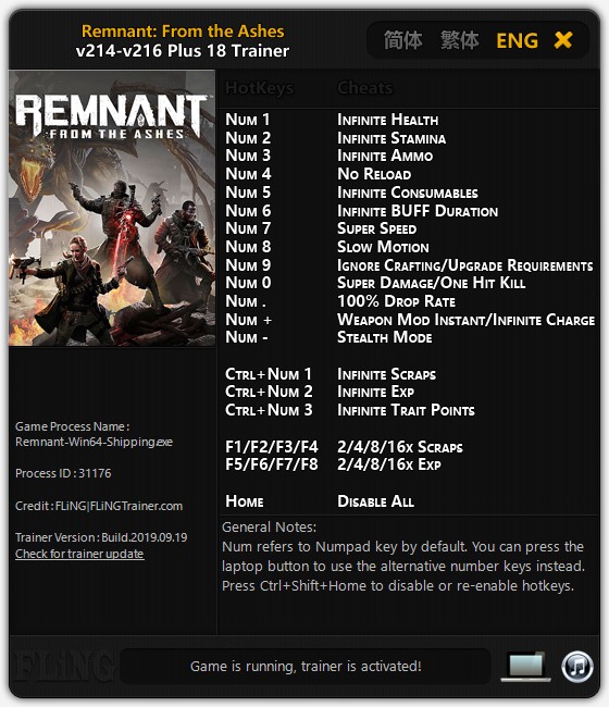 Remnant: From the Ashes - Trainer +18 v214-v216 {FLiNG}