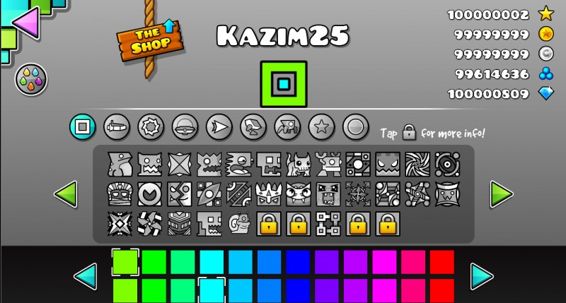 Geometry Dash: Save Game (Everything is open except for the GD Subzero and Meltdown icons) [2.1.12]