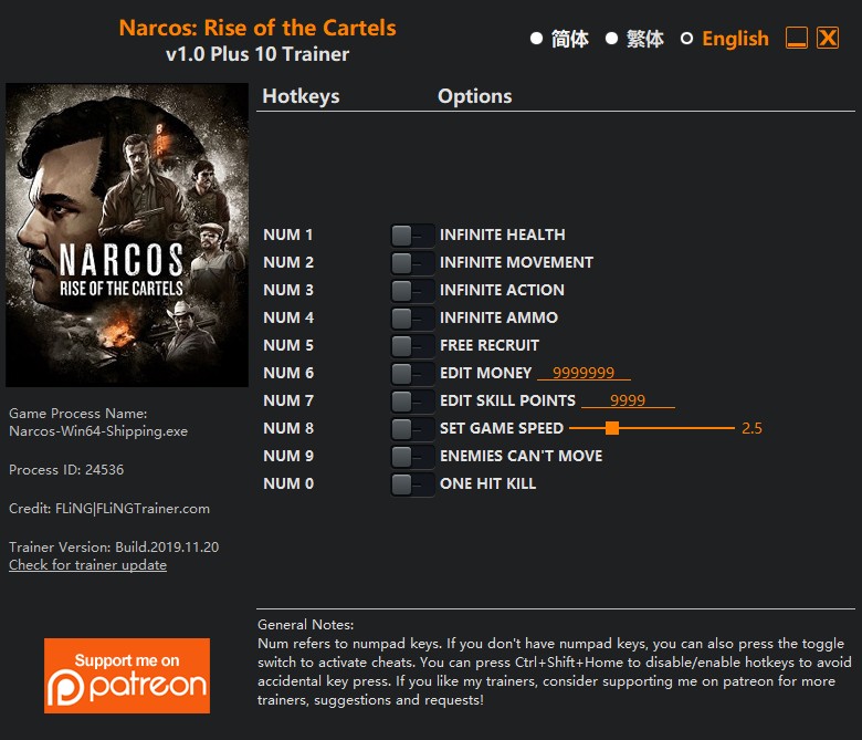 Narcos: Rise of the Cartels - Trainer +10 v1.0 {FLiNG}