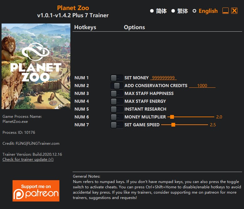 Planet Zoo: Trainer +7 v1.0.1-v1.4.2 {FLiNG}