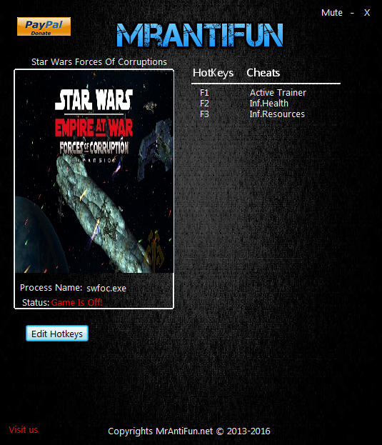 Star Wars: Empire at War - Forces of Corruption: Trainer +2 v1.01.58933 {MrAntiFun}