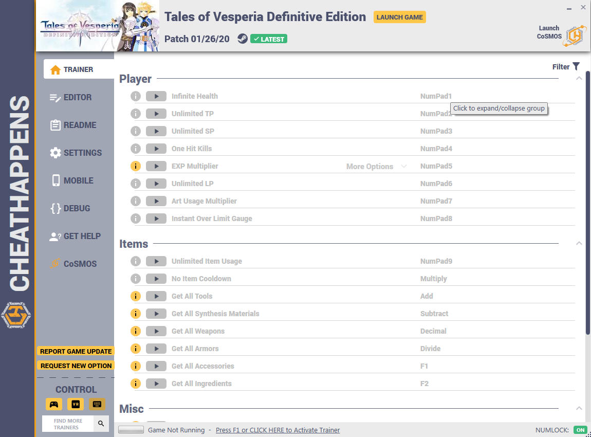 Tales of Vesperia: Definitive Edition - Trainer +18 v01.26.2020 {CheatHappens.com}