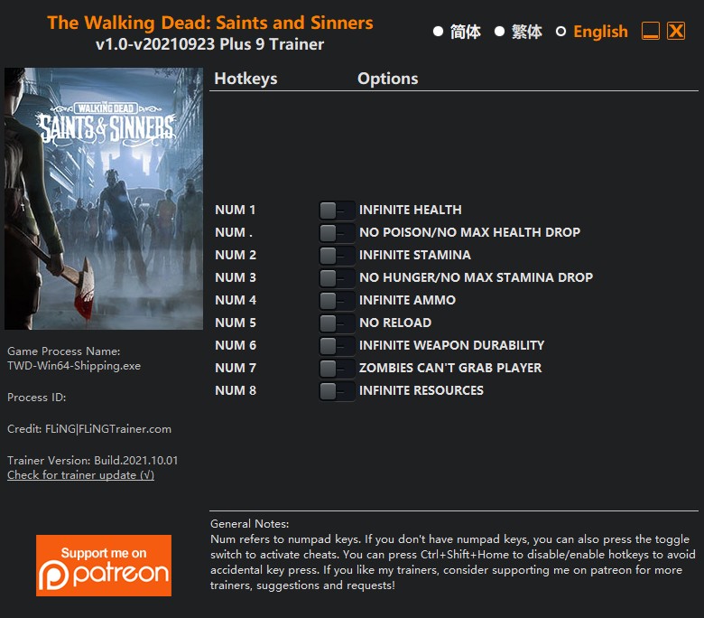 The Walking Dead: Saints & Sinners - Trainer +9 v1.0-v20210923 {FLiNG}