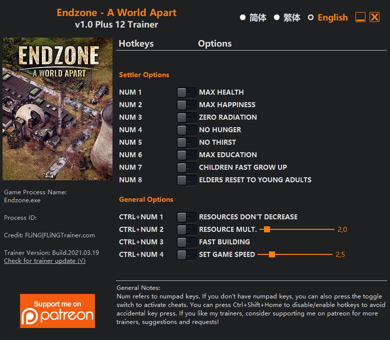 Endzone - A World Apart: Trainer +12 v1.0 {FLiNG}