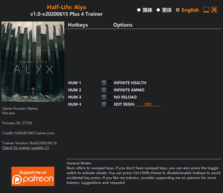 Half-Life: Alyx - Trainer +4 v1.0-v20200615 {FLiNG}