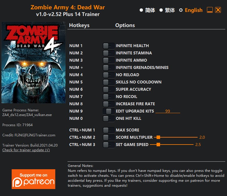 Zombie Army 4: Dead War - Trainer +14 DX12/Vulkan v1.0-v2.52 {FLiNG}
