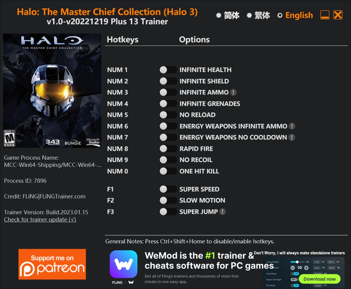 Halo: The Master Chief Collection (Halo 3) - Trainer +13 v1.0-v20221219 {FLiNG}
