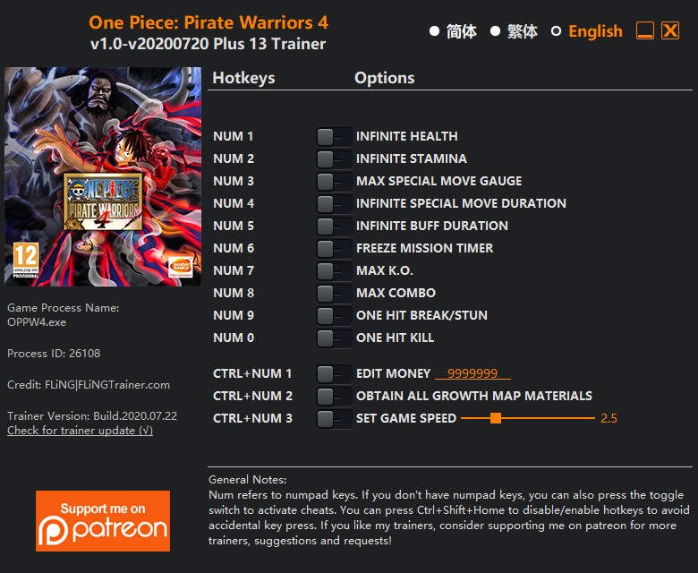 One Piece: Pirate Warriors 4 - Trainer +13 v1.0-v20200720 {FLiNG}