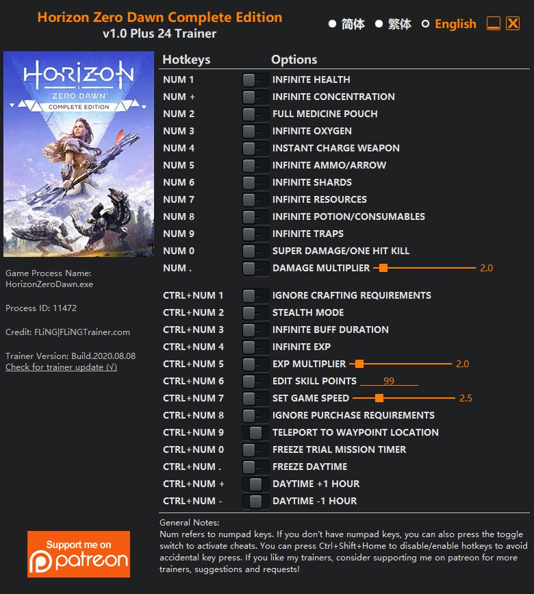 Horizon: Zero Dawn - Complete Edition: Trainer +24 v1.0 {FLiNG}