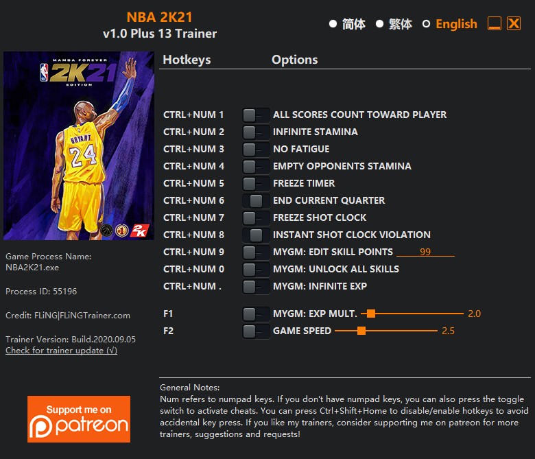 NBA 2K21: Trainer +13 v1.0 {FLiNG}