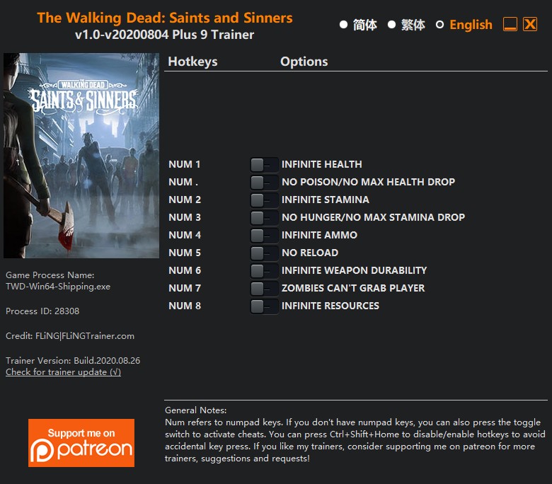 The Walking Dead: Saints & Sinners - Trainer +9 v1.0-v20200804 {FLiNG}