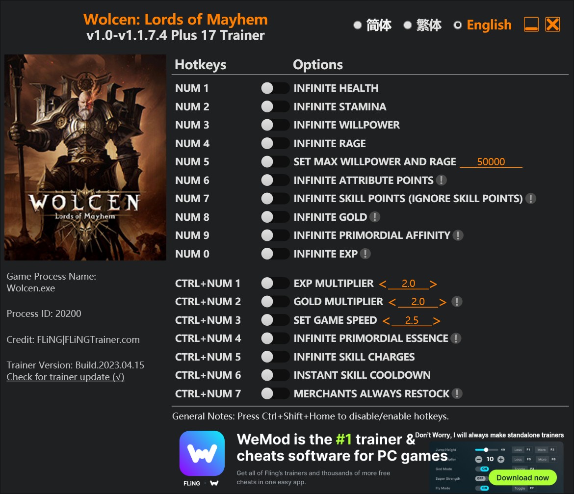 Wolcen: Lords of Mayhem - Trainer +17 v1.0-v1.1.7.4 {FLiNG}