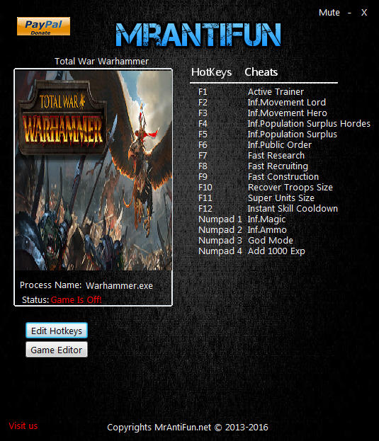 Total War: Warhammer: Trainer (+17) [1.1.0 Build 10514] {MrAntiFun} - Fixed Version