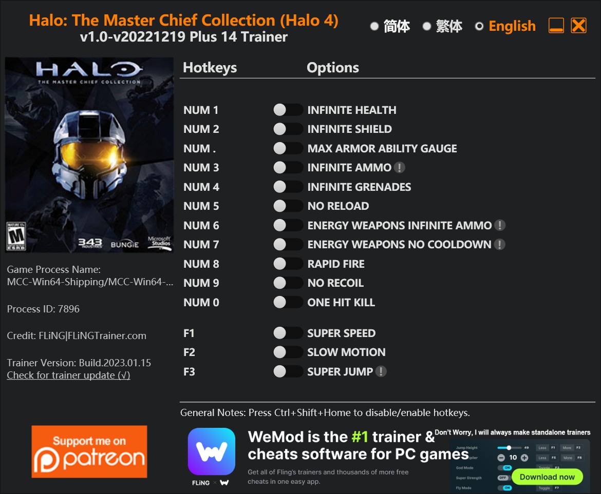 Halo: The Master Chief Collection (Halo 4) - Trainer +14 v1.0-v20221219 {FLiNG}