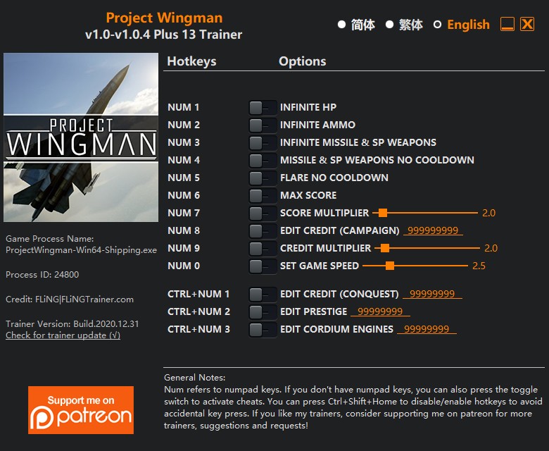 Project Wingman: Trainer +13 v1.0-v1.0.4 upd: 2020.12.31 {FLiNG}