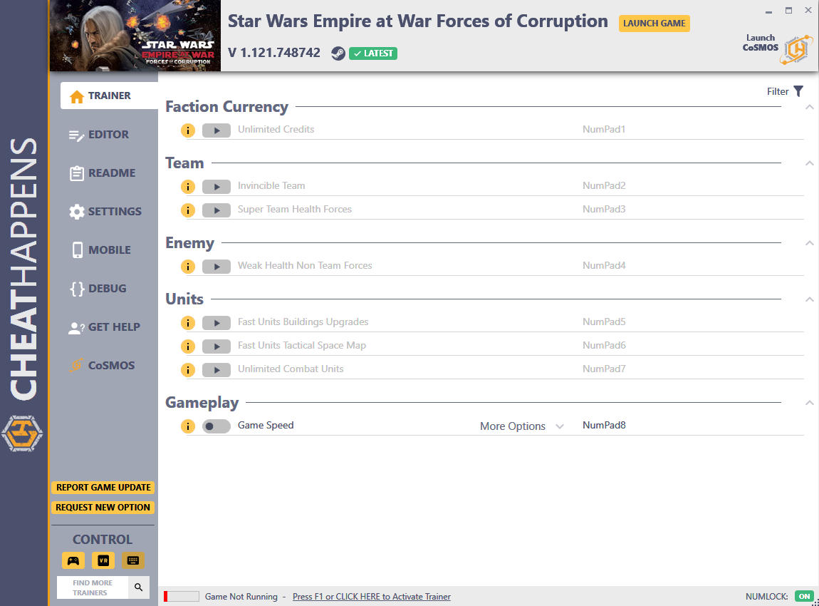 Star Wars: Empire at War - Forces of Corruption: Trainer +9 v1.121.748742 {CheatHappens.com}