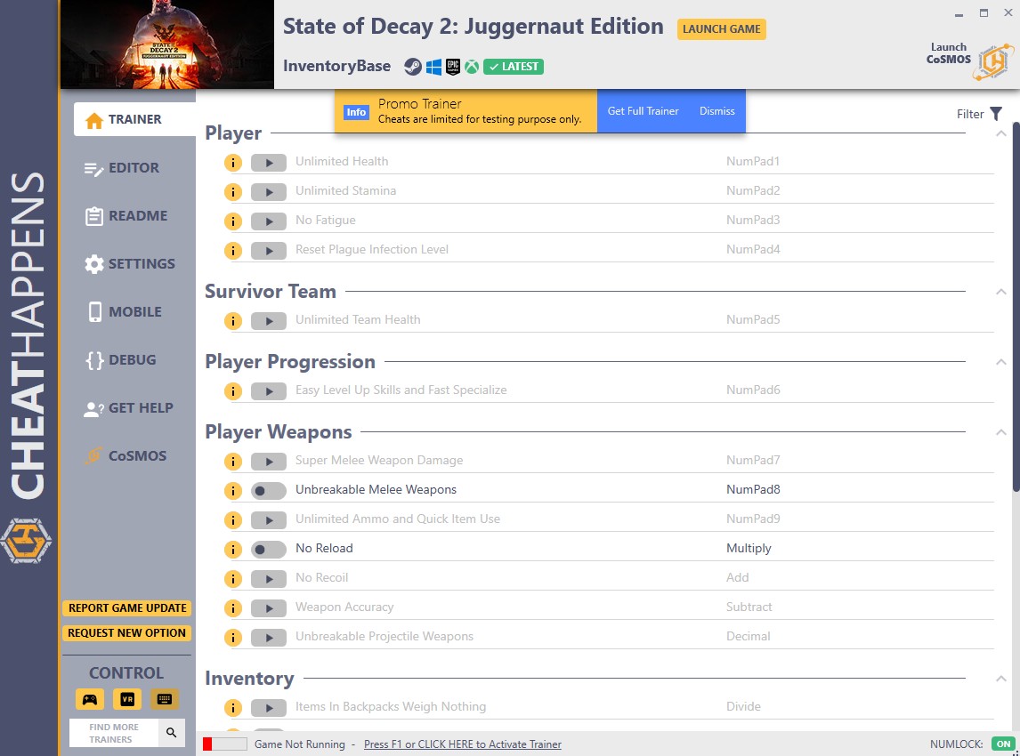 State of Decay 2: Juggernaut Edition - Trainer +35 InventoryBase (STEAM + EPIC + GAMEPASS 02.08.2021) {CheatHappens.com}