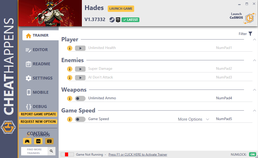 Hades: Trainer +14 v1.37332 (EPIC+STEAM) {CheatHappens.com}