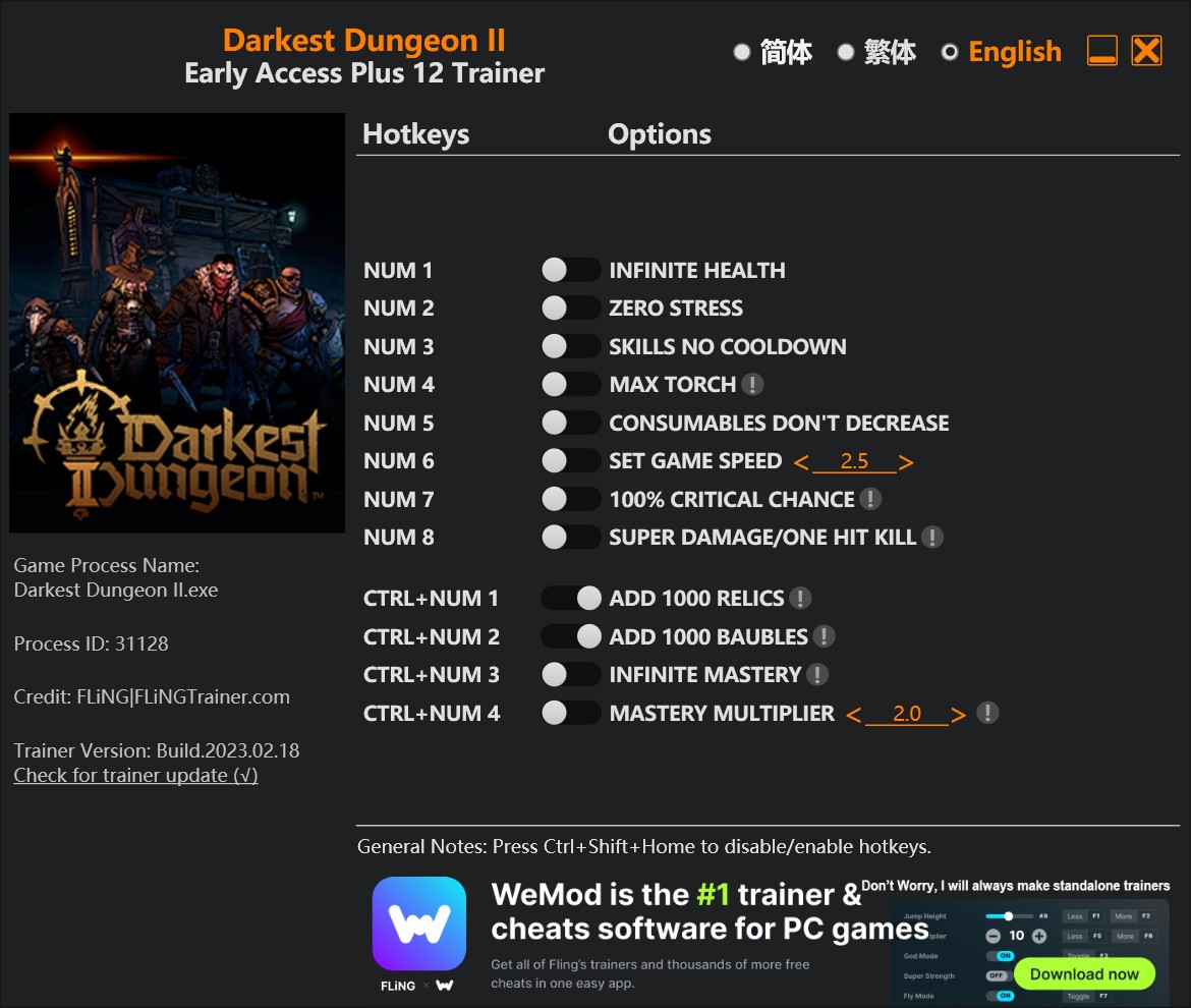 Darkest Dungeon II: Trainer +12 v2023.02.18 {FLiNG}