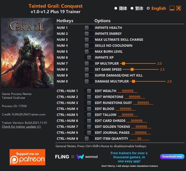 Tainted Grail: Conquest - Trainer +19 v1.0-v1.2 {FLiNG}