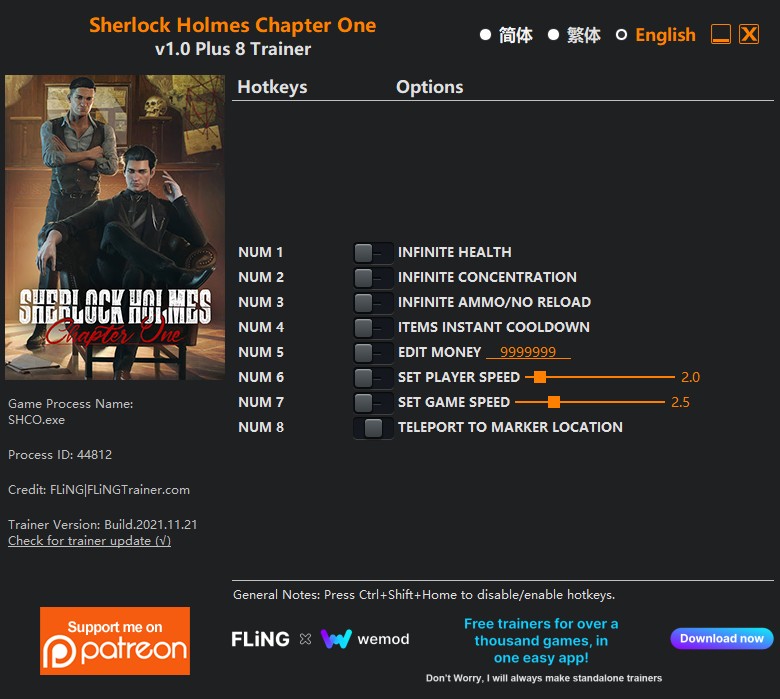 Sherlock Holmes: Chapter One - Trainer +8 v1.0 {FLiNG}