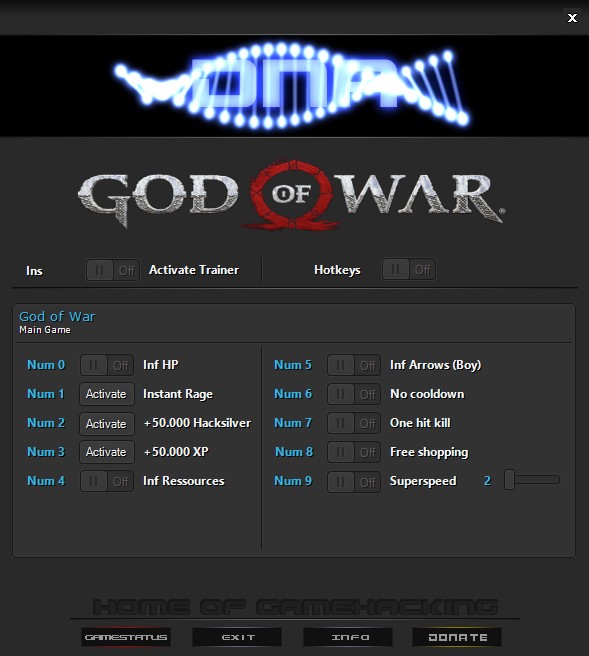 God of War: Trainer +10 v1.0.436.8016 {DNA / HoG}