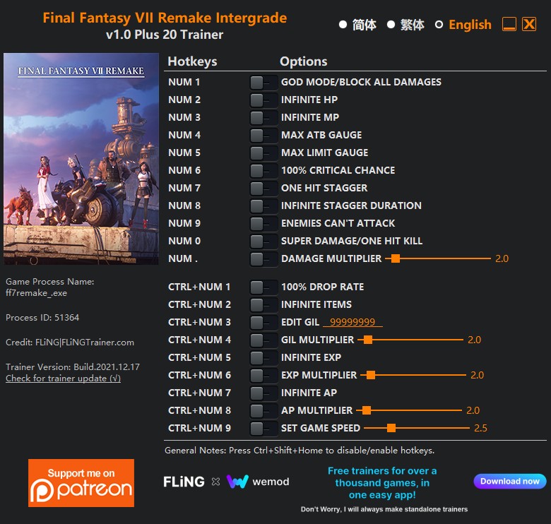 Final Fantasy VII Remake Intergrade: Trainer +20 v1.0 {FLiNG}
