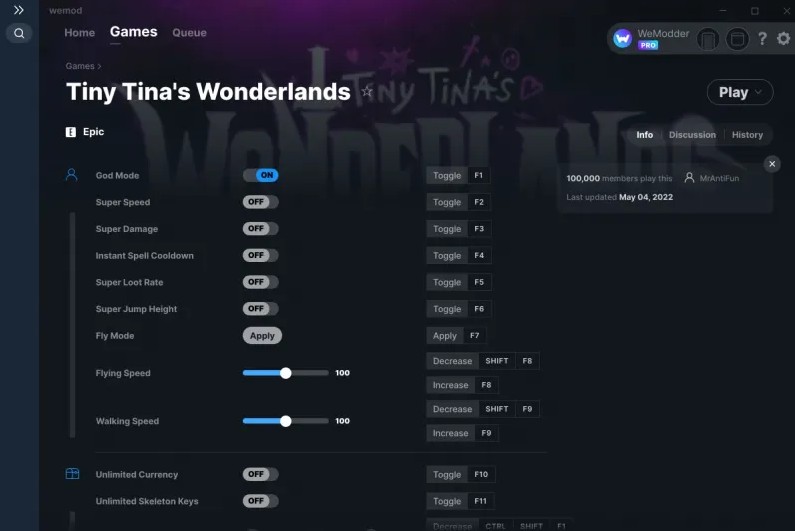 Tiny Tina's Wonderlands: Trainer +22 v04.05.2022 {MrAntiFun / WeMod}