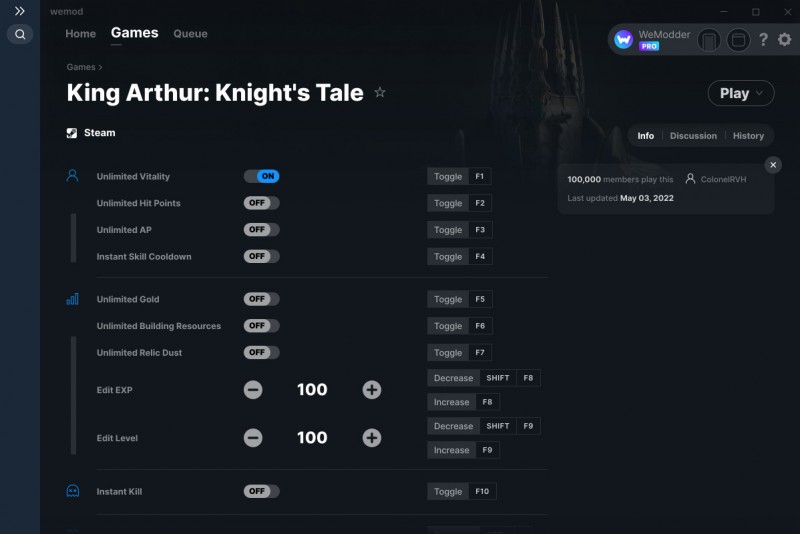 King Arthur: Knight's Tale - Trainer +11 v1.0.3 {ColonelRVH / WeMod}