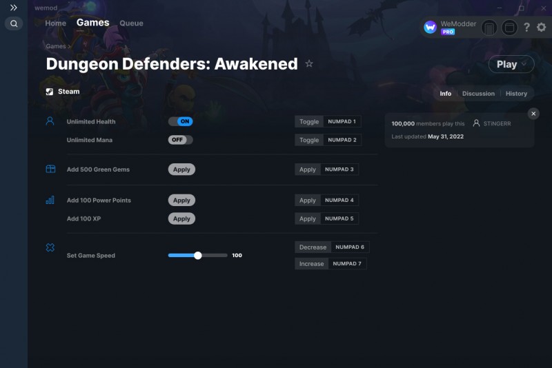 Dungeon Defenders: Awakened - Trainer +6 v01.06.2022 {STiNGERR / WeMod}
