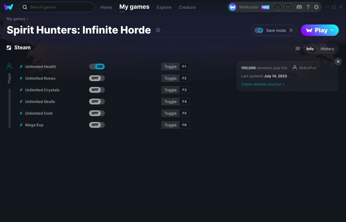 Spirit Hunters: Infinite Horde - Trainer +6 v14.07.2023 {MrAntiFun / WeMod}