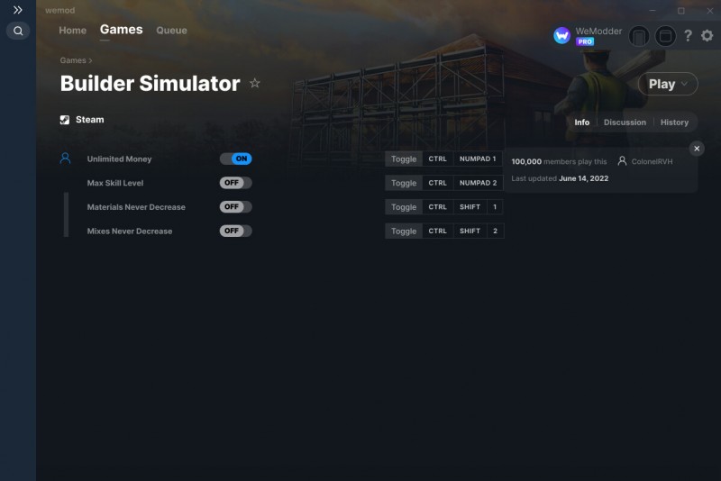 Builder Simulator: Trainer +4 v14.06.2022 {ColonelRVH / WeMod}