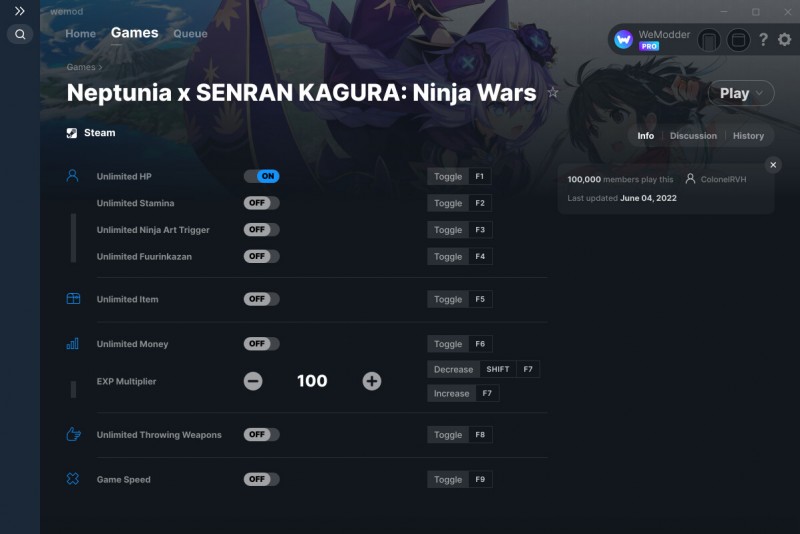 Neptunia x Senran Kagura: Ninja Wars - Trainer +9 v1.02 {ColonelRVH / WeMod}