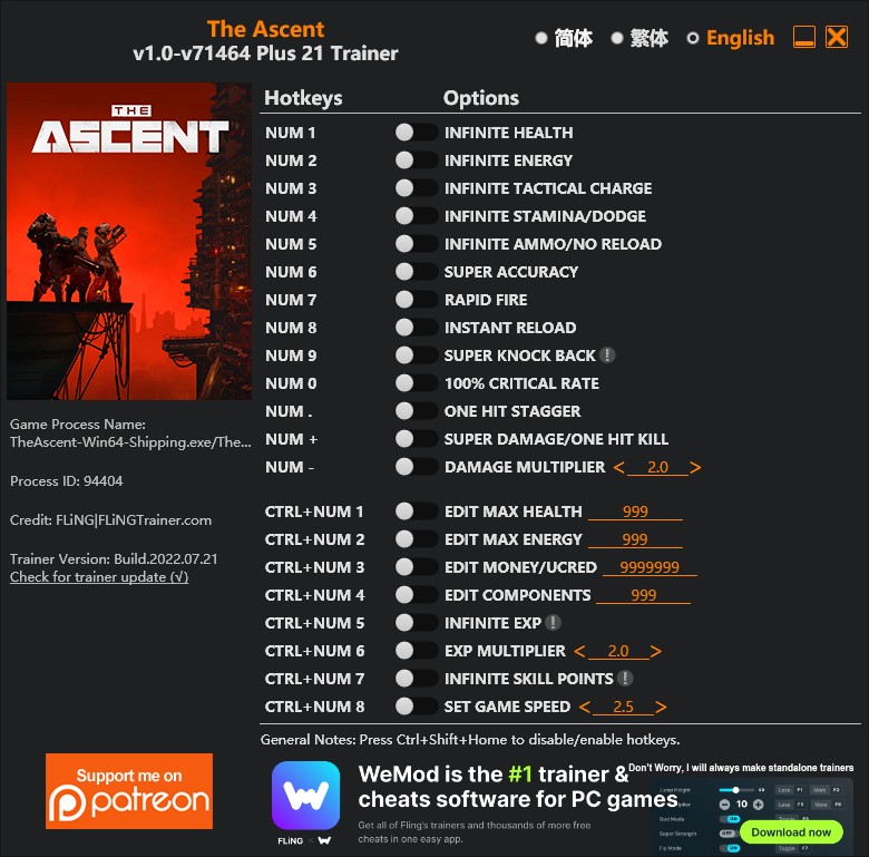 The Ascent: Trainer +21 v1.0-v71464 {FLiNG}