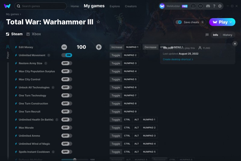 Total War: Warhammer 3 - Trainer +30 v25.08.2022 {FLiNG / WeMod}