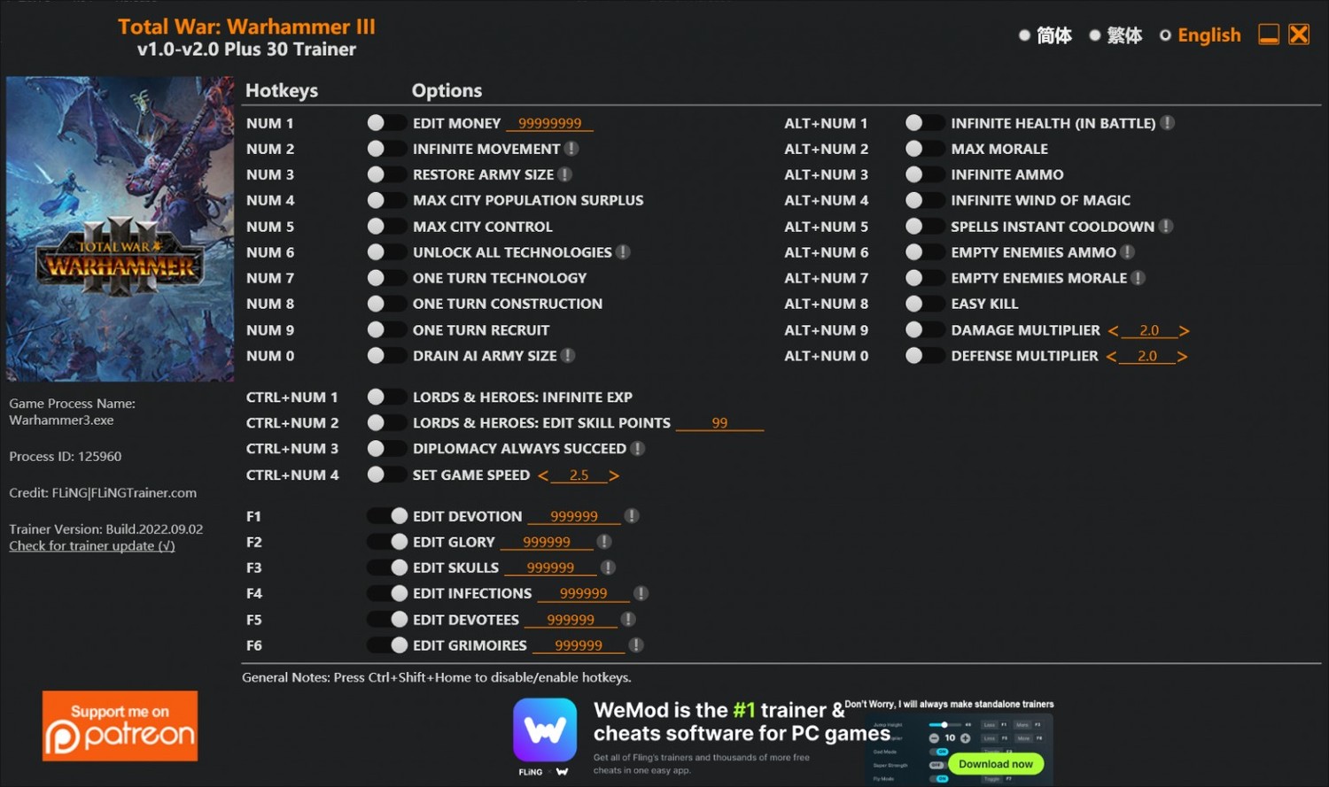 Total War: Warhammer III - Trainer +30 v1.0-v2.0 {FLiNG}