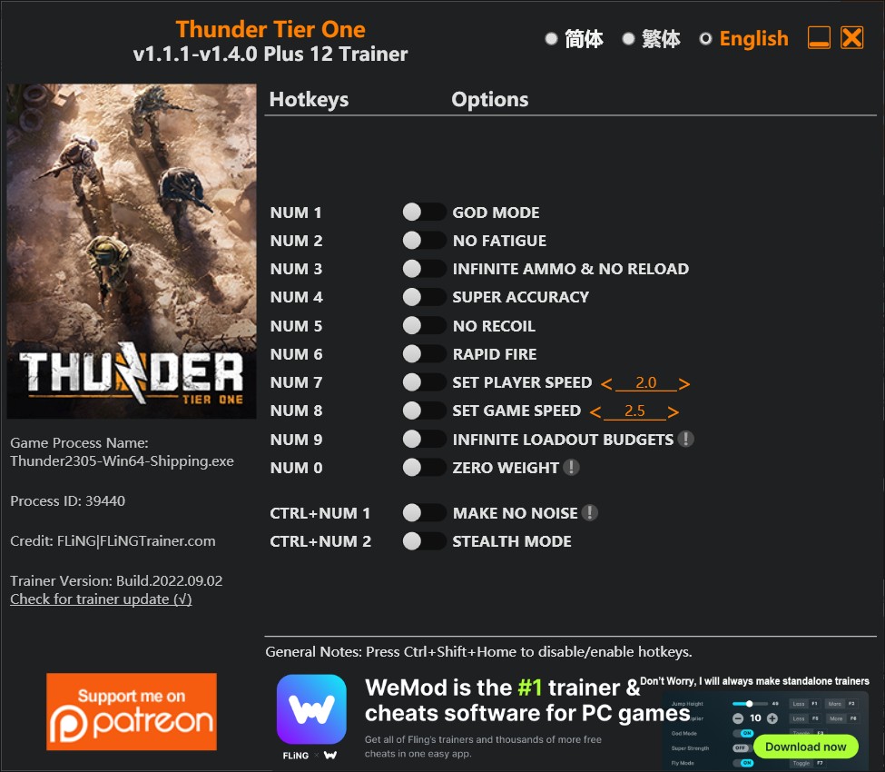 Thunder Tier One: Trainer +12 v1.1.1-v1.4.0 {FLiNG}