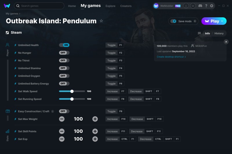 Outbreak Island: Pendulum - Trainer +12 v16.09.2022 {MrAntiFun / WeMod}