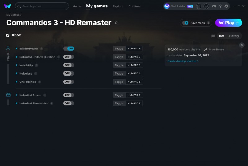 Commandos 3 - HD Remaster: Trainer +7 v02.09.2022 {GreenHouse / WeMod}