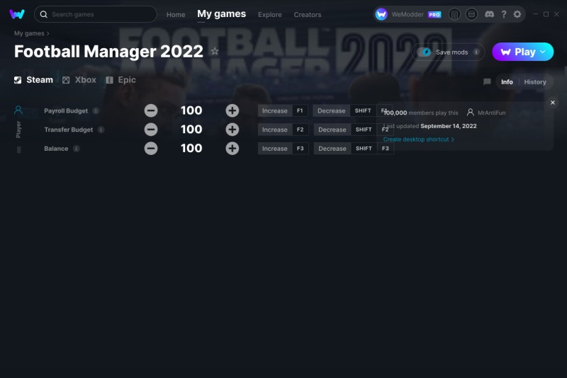Football Manager 2022: Trainer +3 v14.09.2022 {MrAntiFun / WeMod}