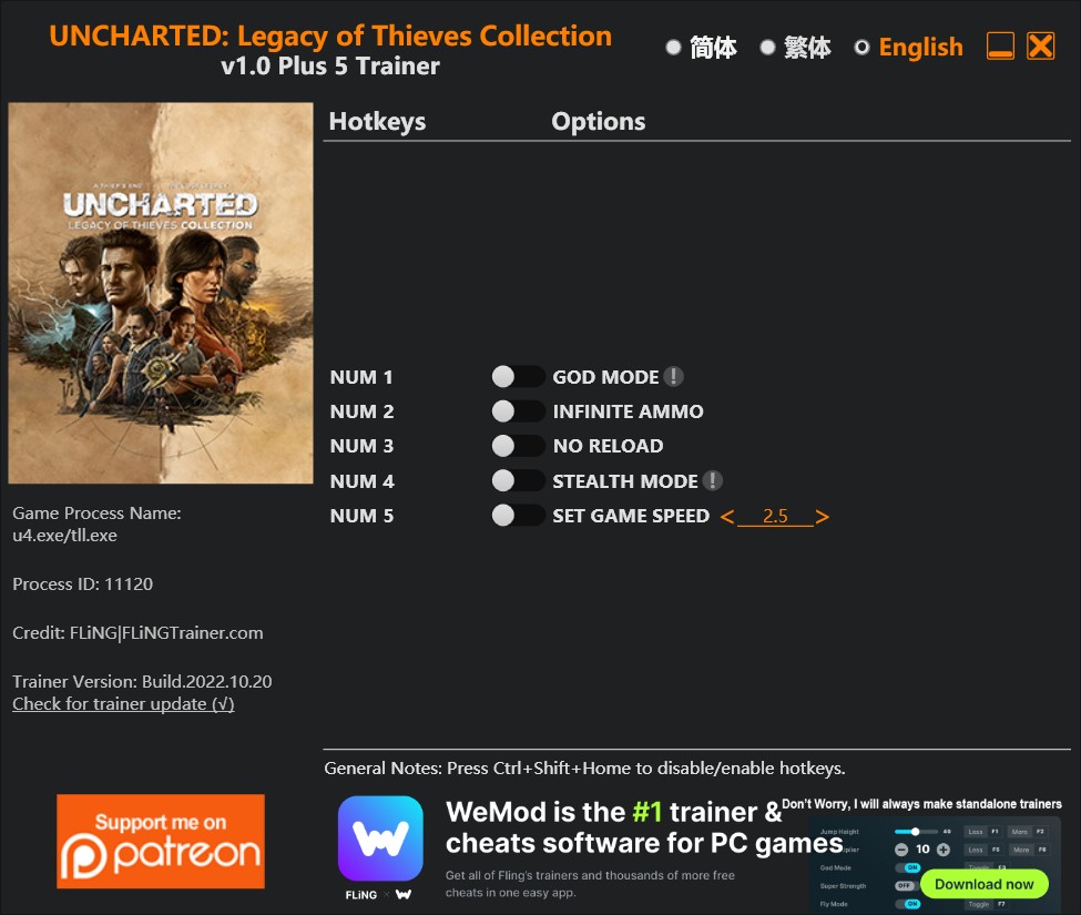 Uncharted: Legacy of Thieves Collection - Trainer +5 v1.0 {FLiNG}